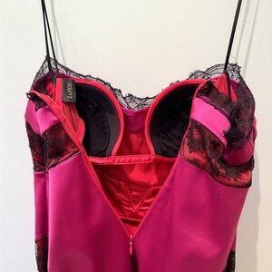 La Perla Fuchsia and Black Lace Chemise